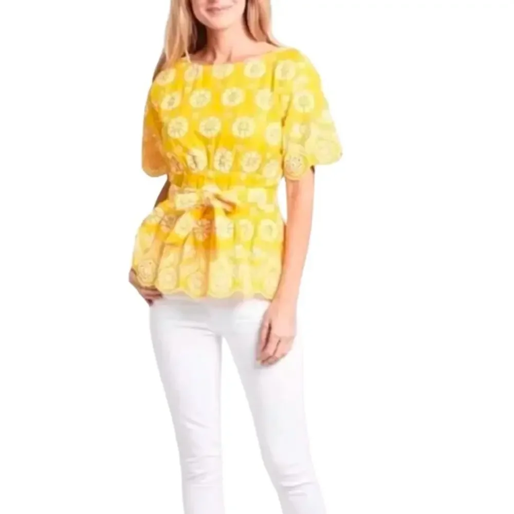 Tory Burch Embroidered Eyelet Top in Sunlight Yellow Size 4 NWOT